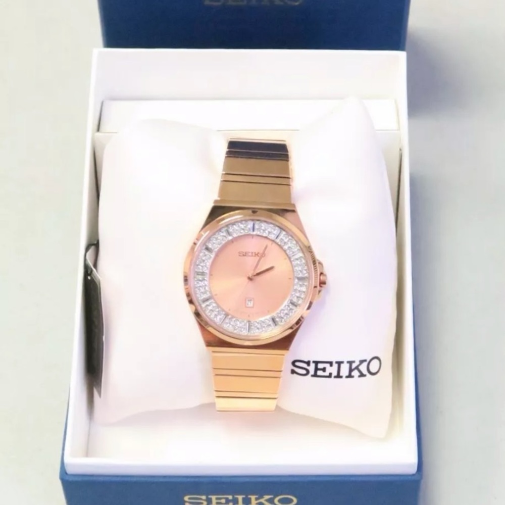 NWT Seiko Rose Gold watch, Swarovski elements.
